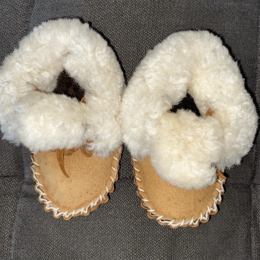 Sheepskin Baby Moccasins Infant Suede Shearling Booties Brown 5